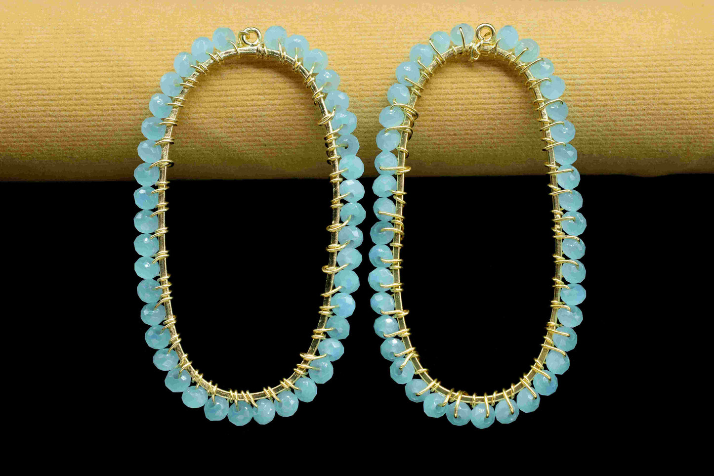 Aqua Chalcedony Wire Wrapped Connector, Oval Shape Pendant Component, Handmade Earring, Beaded Earring,Finding Component Aqua Quartz Jewelry