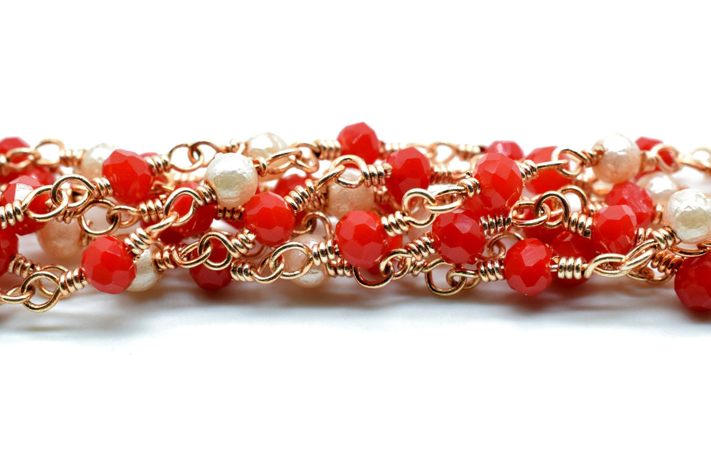 Ruby Chalcedony 3mm Beaded Chain,pearl Wire Wrapped Chain,Ruby Chalcedony Brass chain,Jewelry Making Chain,Beaded rosary chain,pearl chain