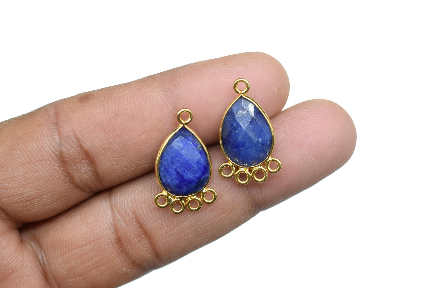 Blue Sapphire 10x14mm Teardrop Bezel Charm/Charms Connector/Handmade Jewellery Connectors/Gemstone Brass Component/Women Jewelry/B'day Gift