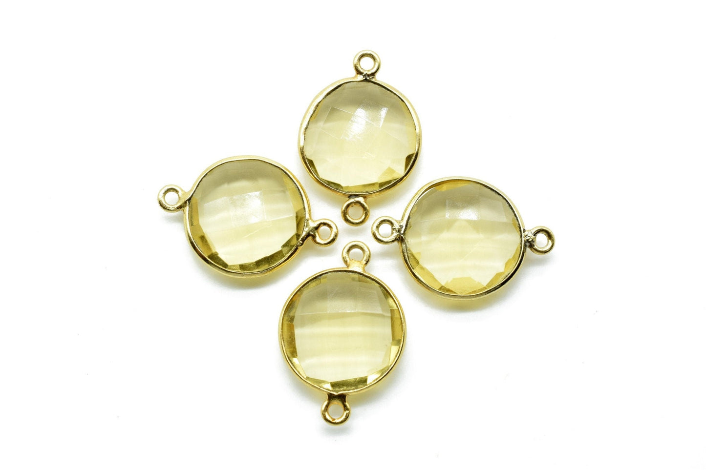 Citrine 14mm Round double bail connectors,Brass Gold Plated bezel,Citrine Pendant,Citrine gold plated bezel,Citrine dual bail connectors,