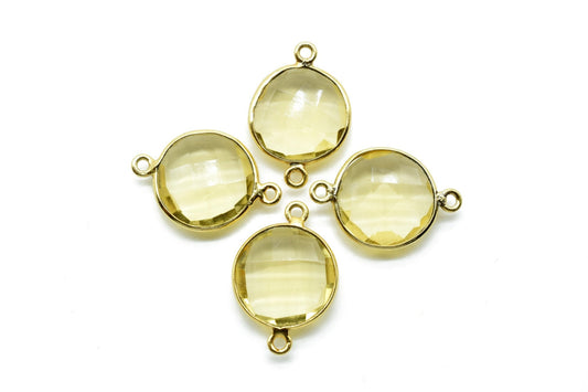 Citrine 14mm Round double bail connectors,Brass Gold Plated bezel,Citrine Pendant,Citrine gold plated bezel,Citrine dual bail connectors,