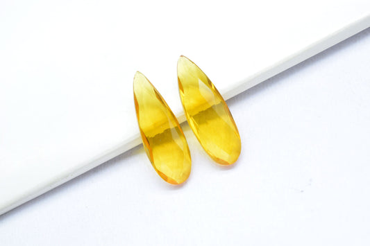 Matched Pairs,Citrine Long Pear Shape Briolettes,,Citrine 10x30mm Faceted Teardrop,Citrine Gemstone Briolettes,Faceted Pear Shape Briolettes