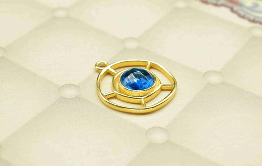 Blue Topaz Gemstone Component , Single Bail Charm , Blue Topaz  Connector Pendant , Gold Plated Connectors , Earring Component