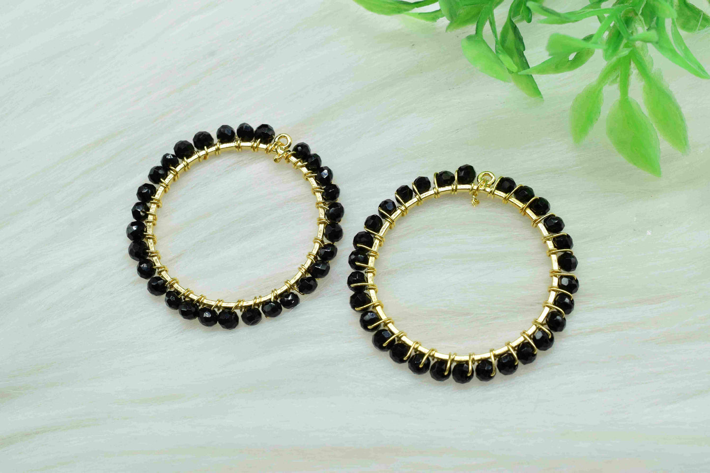 Black Onyx Wire Wrapped Dangle Connector,Circle Pendant Component,Handmade Earring,Beaded Hoops Earring,Finding Component Black Onyx Jewelry