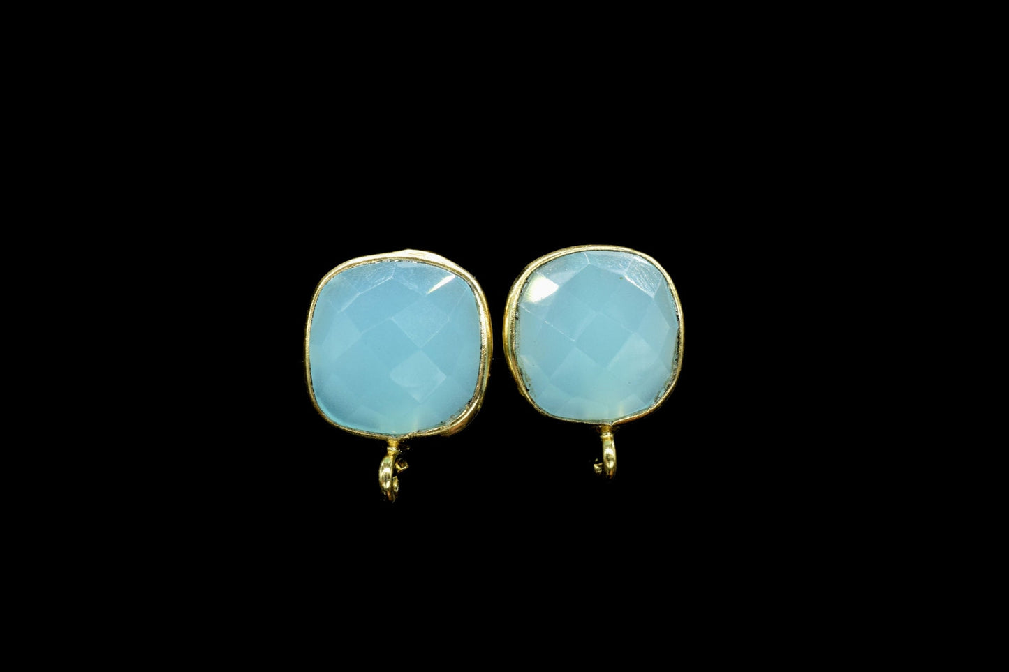 Aqua Chalcedony 10mm Cushion Earring Connector,Aqua Jewelry,Gemstone Ear Post Studs Connector,Cushion Earrings Connector, Earring Connector,