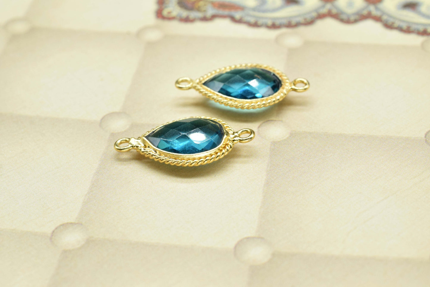 Blue Topaz 10x14 Teardrop Bezel Connector,Station Connector,Blue Topaz Teardrop Jewelry,Gemstone double bail Charm,Handmade Teardrop Pendant