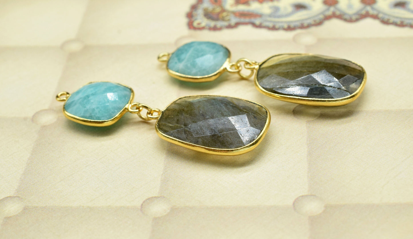 Labradorite Component pendants,Multi Stone Dangle Earrings,Square Shape Pendant Jewelry,Dangle pendant Charms,Amazonite Gemstone Connectors