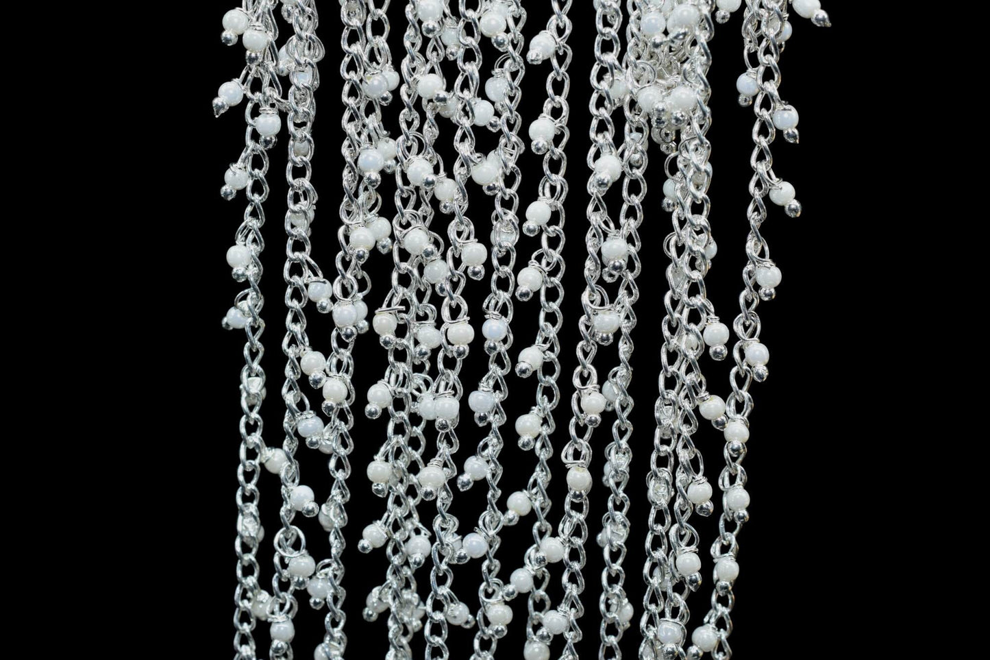 Natural Pearl Beads Rosary Chain,Silver Plated,Wire Wrapped Chain,Round Smooth Beads,Gemstones Beaded Cluster Rosary,Pearl Chain Connector