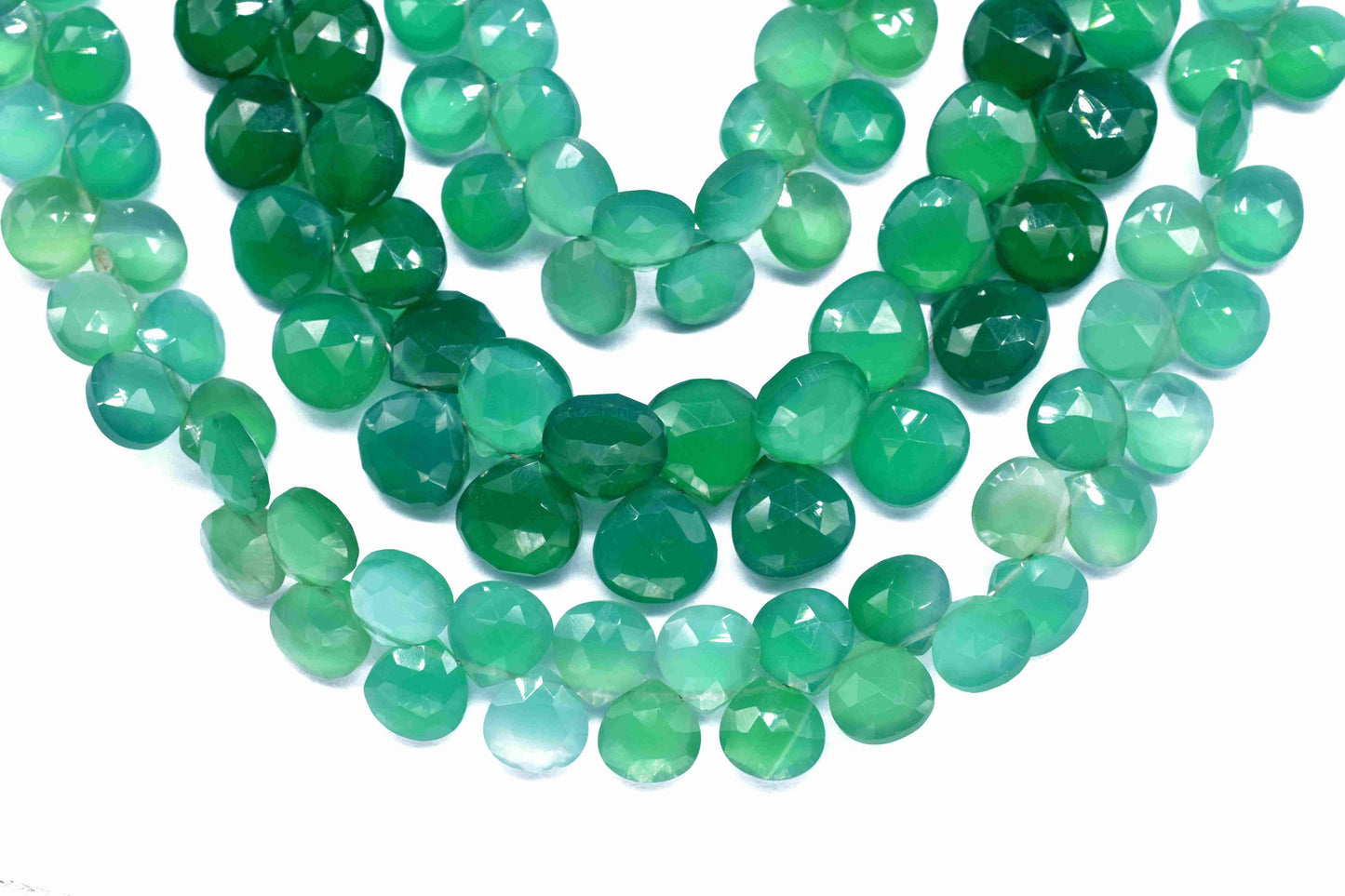 Natural Green Onyx Faceted Briolettes, 8mm Heart Shape Beads Strand, Gemstone Briolette, AAA Quality Briolette, Green Onyx Strand, Onyx Gift