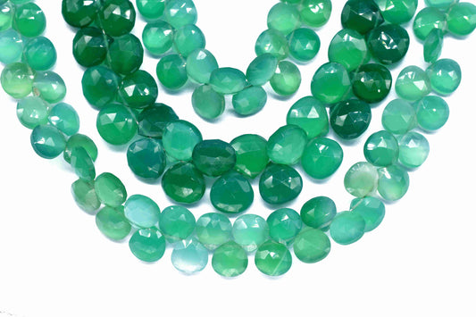 Natural Green Onyx Faceted Briolettes, 8mm Heart Shape Beads Strand, Gemstone Briolette, AAA Quality Briolette, Green Onyx Strand, Onyx Gift