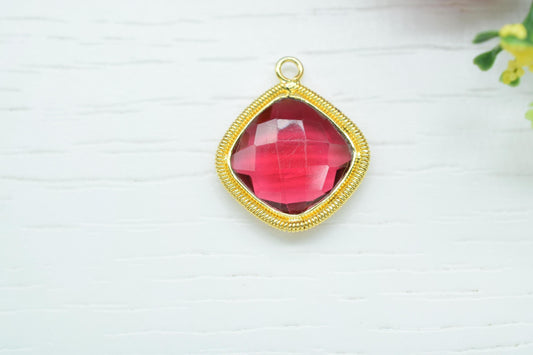 Pink Tourmaline 14mm Bezel Charms,Gemstone Cushion Bezel,Boho Pendant Charms,Single Loop Connector,Handmade Charm,Component Pendant Jewelry