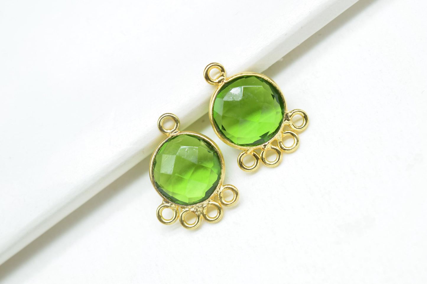 Peridot 10mm Round Bezel Charm/Gemstone Brass Component/Single Bail Pendant charms/Round Handmade Jewellery Connector/B'day Gift