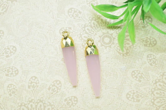 Rose Chalcedony Pencil Pendant,Rose Quartz Pendant Jewelry Making Supply,Gemstone Single Bail Connector,Handmade Faceted Spike Pointed Charm