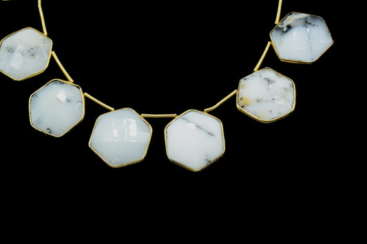 Dendrite Opal 15mm Hexagon shape charms 10 pieces strand pack,Dendrite Opal side drilled charms, bezel,Gemstone Hexagonal Charm,Jewelry