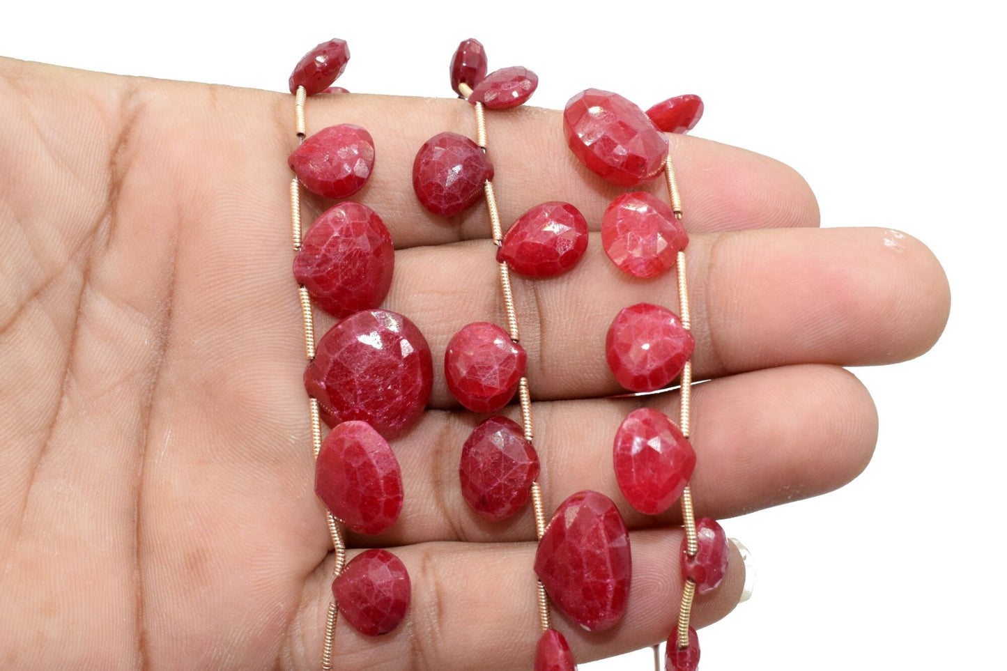 Ruby heart shape Briolettes,Red Corundum Briolettes,Jewelry making beads,Graduate size ruby beads,ruby beads strand,18mm ruby heart shape