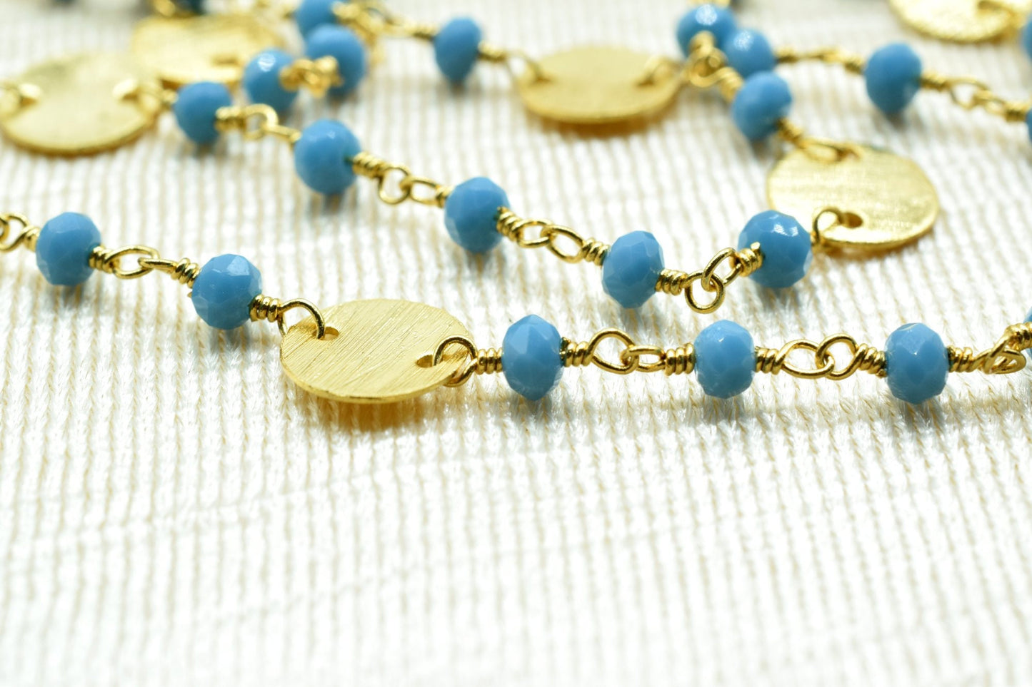 Turquoise 3mm Beaded Chain,Beaded Gold Plated Rosary Chain,Turquoise Rondelle Faceted Rosary Chain,jewelry Making,Finding,circle charm chain