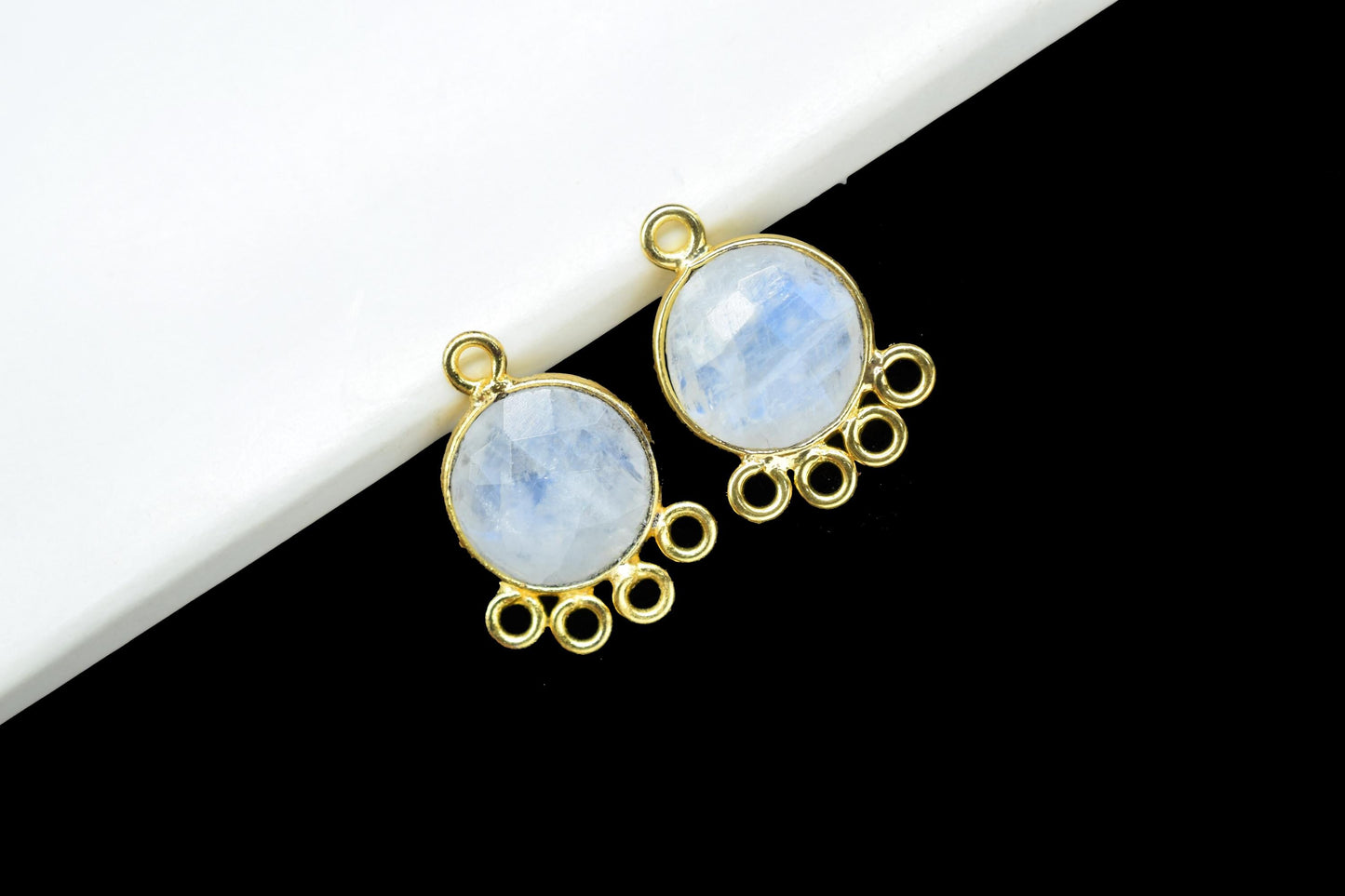 Moonstone 10mm Round Bezel Charm/Gemstone Brass Component/Single Bail Pendant charms/Round Handmade Jewellery Connector/B'day Gift