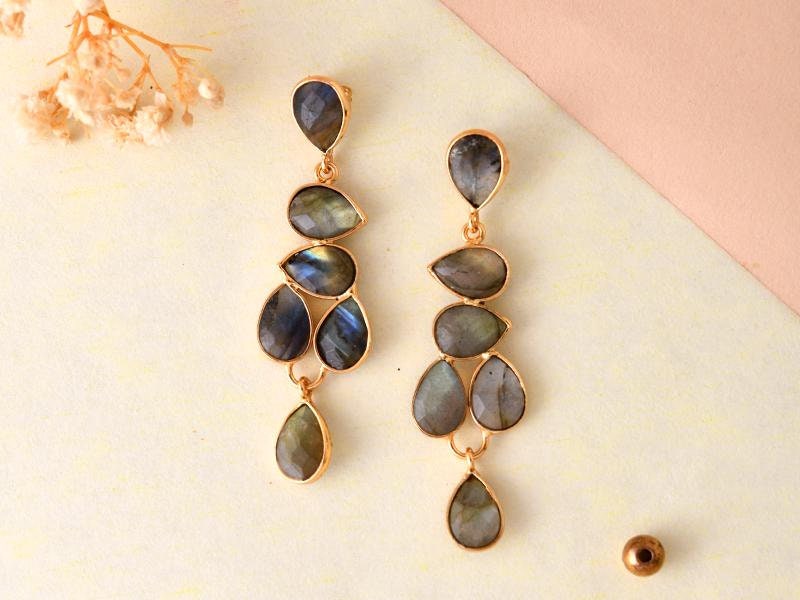 Labradorite Gold Plated Teardrop Earrings,Bridal Earring,Labradorite Gemstone Jewelry,Women Gifts,Wedding Earring,Labradorite Dangle Earring