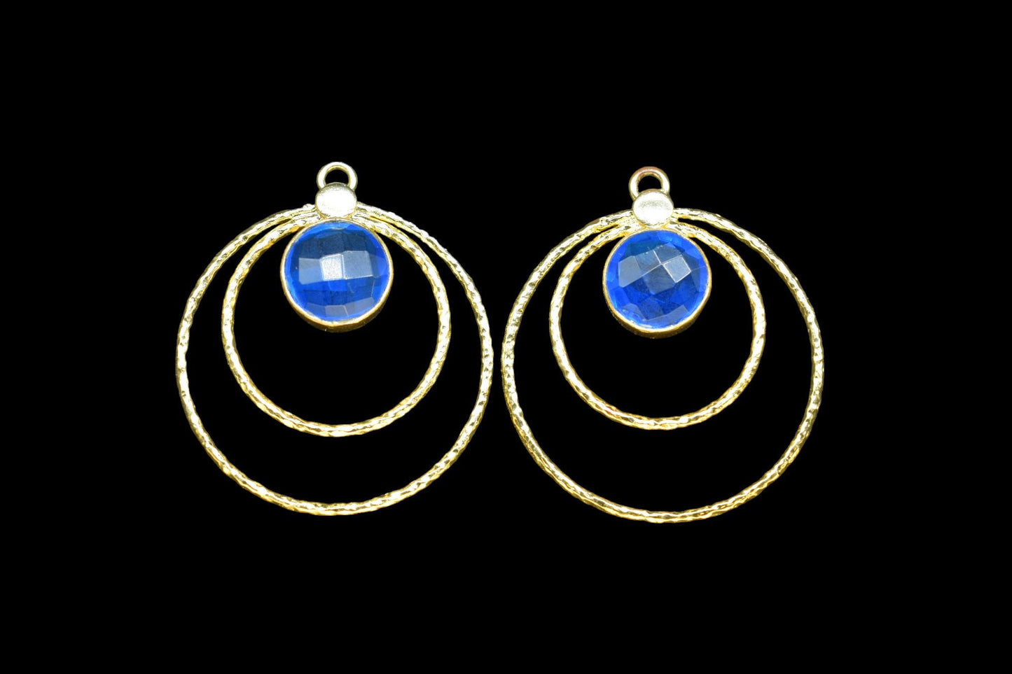 Blue Topaz Round Bezel Connector,Topaz Earring Connector,Brass Textured Jewelry,Blue Topaz Pendant,Topaz Gemstone Jewelry,Brithstone Jewelry