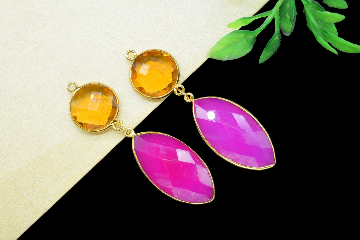 Pink Chalcedony Component pendant,Multi Gemstone Dangle Earring,Necklace Connector,Handmade jewelry,Dangle pendant Charms,Citrine Connectors