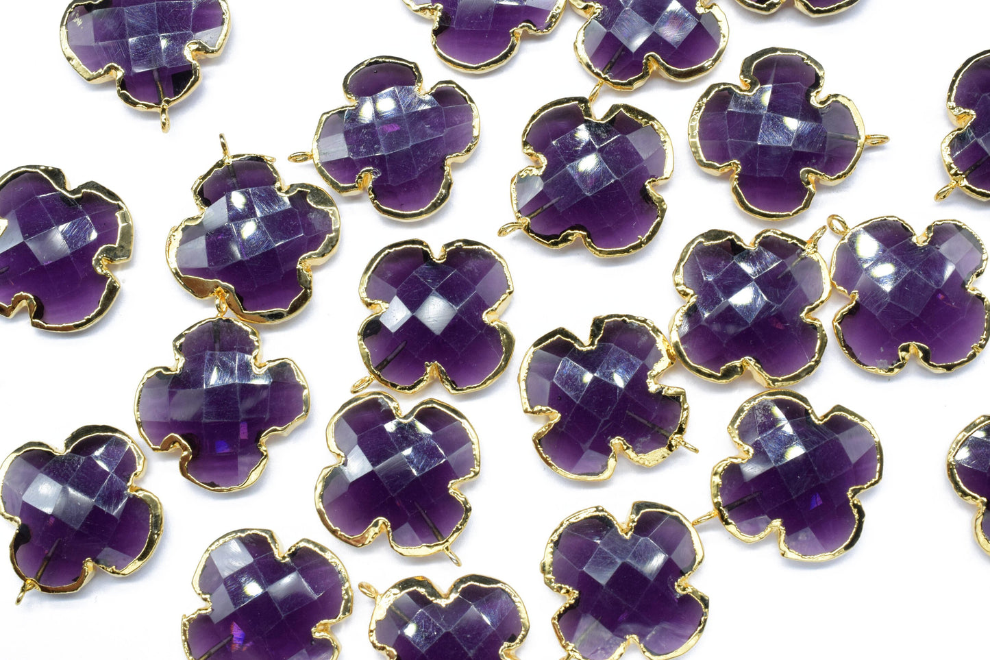 Amethyst Handmade Clover Pendant,Clover Earring Connector,Amethyst Electroplated Pendant jewelry,Gemstone Component,Brass Pendant Charm,Gift