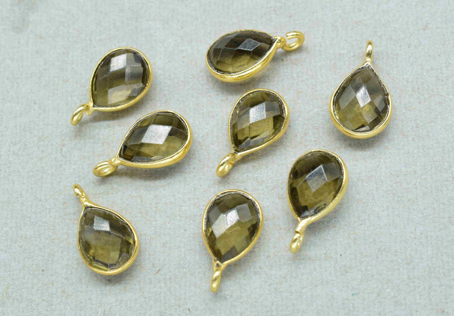 Smokey Quartz 6x8mm Teardrop Shape Component,Gemstone Single Bail Connector,Finding Teardrop Shape Pendant,Gold Plated Earring,JewelryMaking