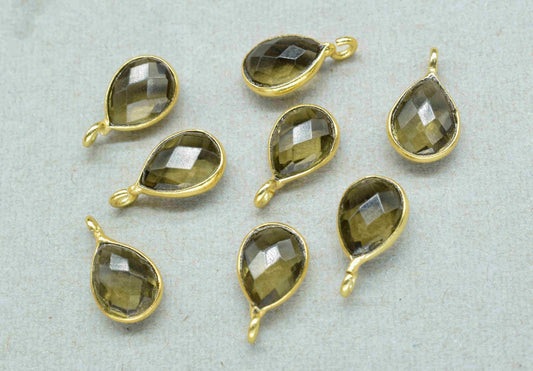Smokey Quartz 6x8mm Teardrop Shape Component,Gemstone Single Bail Connector,Finding Teardrop Shape Pendant,Gold Plated Earring,JewelryMaking