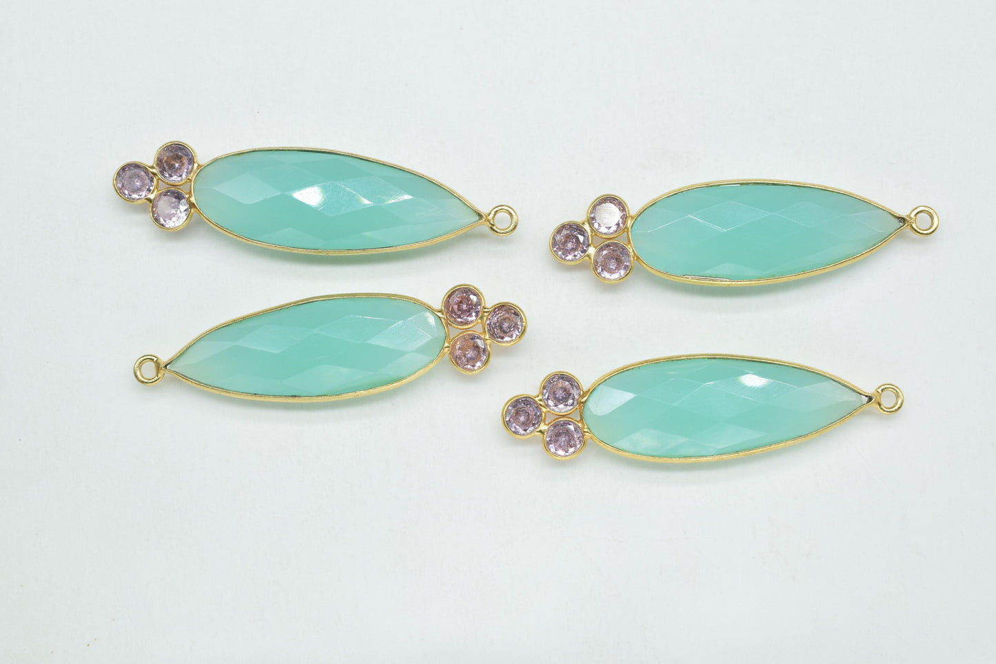 Aqua Chalcedony 10x30mm Pear shape Bezel charms,Aqua Chalcedony Pendant,Aqua Gemstone connector,Aqua Jewelry,Cubic zirconia Bezel charm,P121