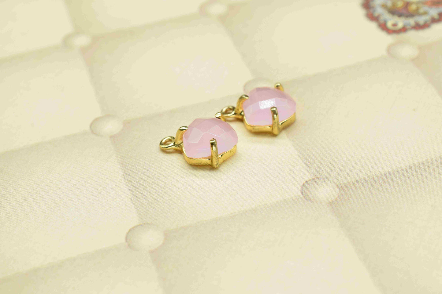Rose Quartz Faceted Gemstone 8mm Triangle Shape Connector,Pink Quartz jewelry,Pink Quartz Bezel Pendant,Rose Quartz Single bail connectors