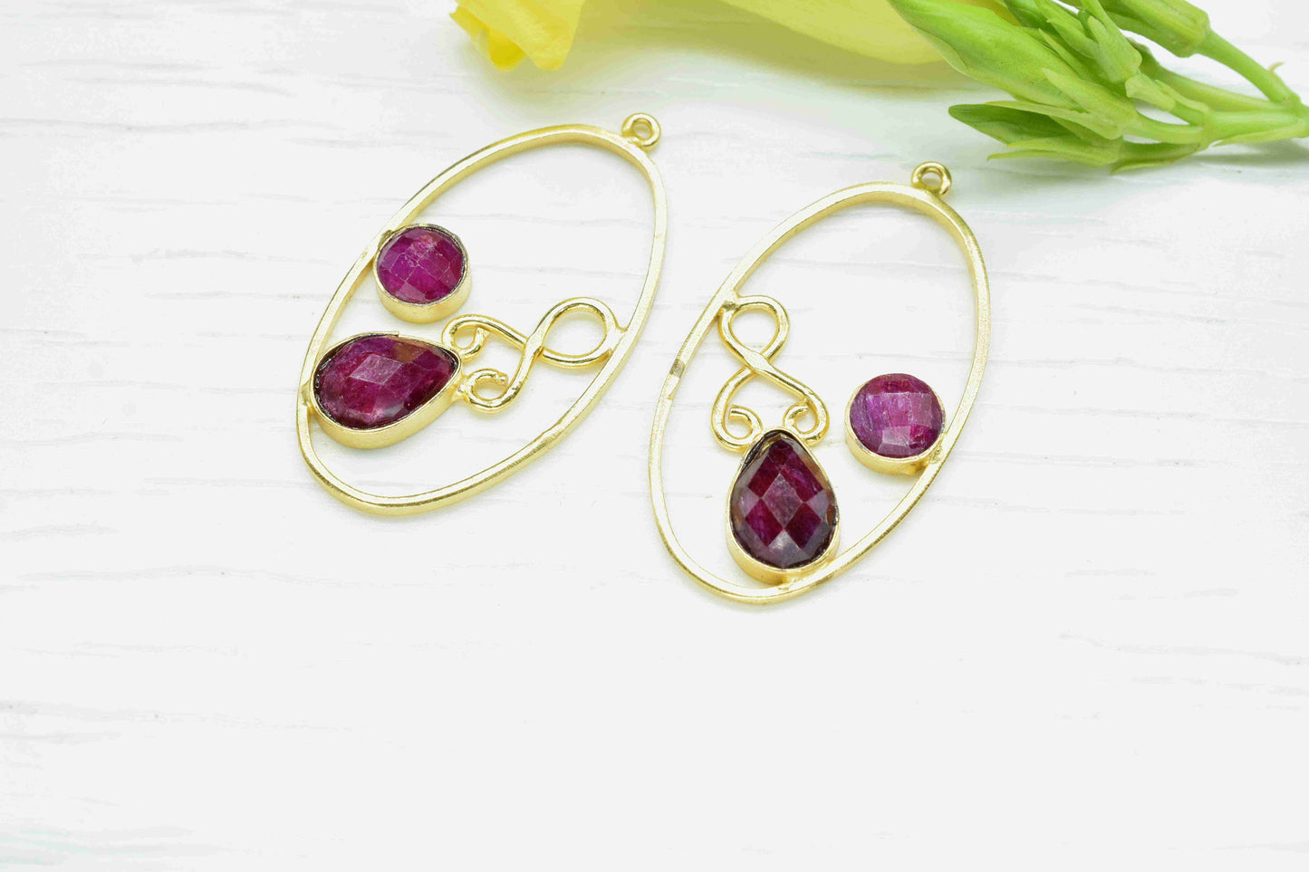 Natural Ruby Gemstone Teardrop Earring,Finding Necklace Component Jewelry,Finding Oval Shape Earring Connector,Handmade Earrings,Components