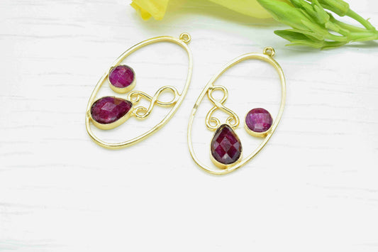 Natural Ruby Gemstone Teardrop Earring,Finding Necklace Component Jewelry,Finding Oval Shape Earring Connector,Handmade Earrings,Components