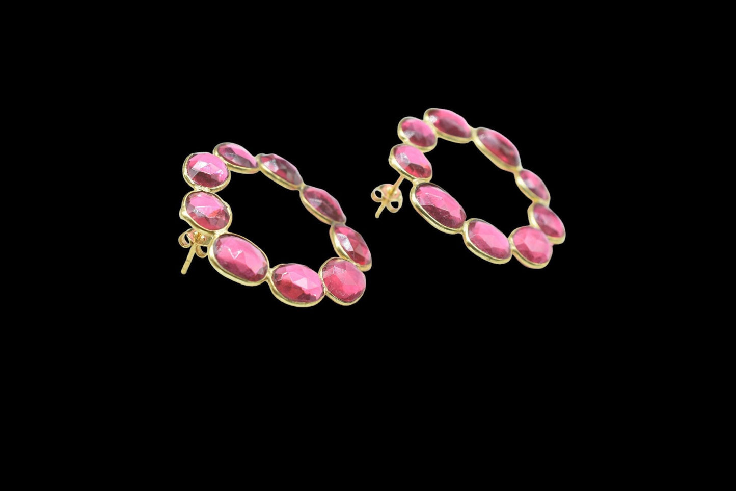 Gemstone Pink Tourmaline Earring/Bridal Earring/Round Shape Earring/Handmade Earring/Gold Plated Earring/Pink Stone Earring/Women Earring