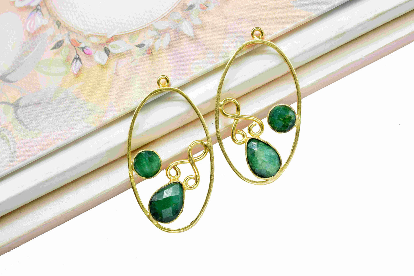Emerald Gemstone Dangle Component,Emerald 7x10mm Teardrop Shape Component,Gemstone Earring,Finding Oval Necklace,Component Jewelry,Connector