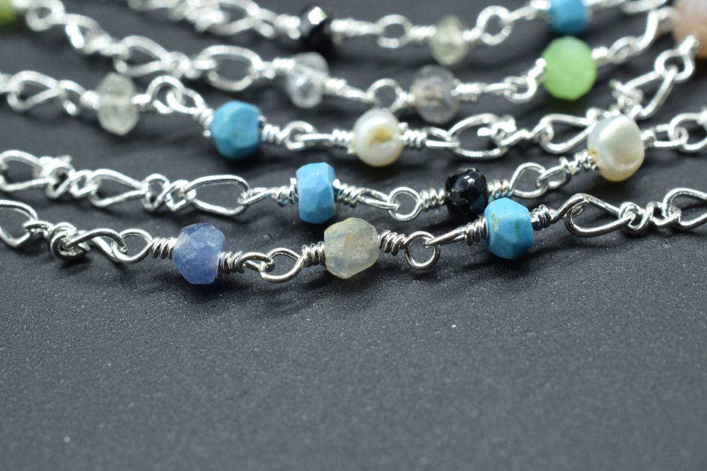 Multi Color Gemstone Rosary,Multi Gemstone Beaded Chain,Jewelry Making Chains,Faceted Beads Wire Wrapped Chain,Semi-Precious Beaded Chain,