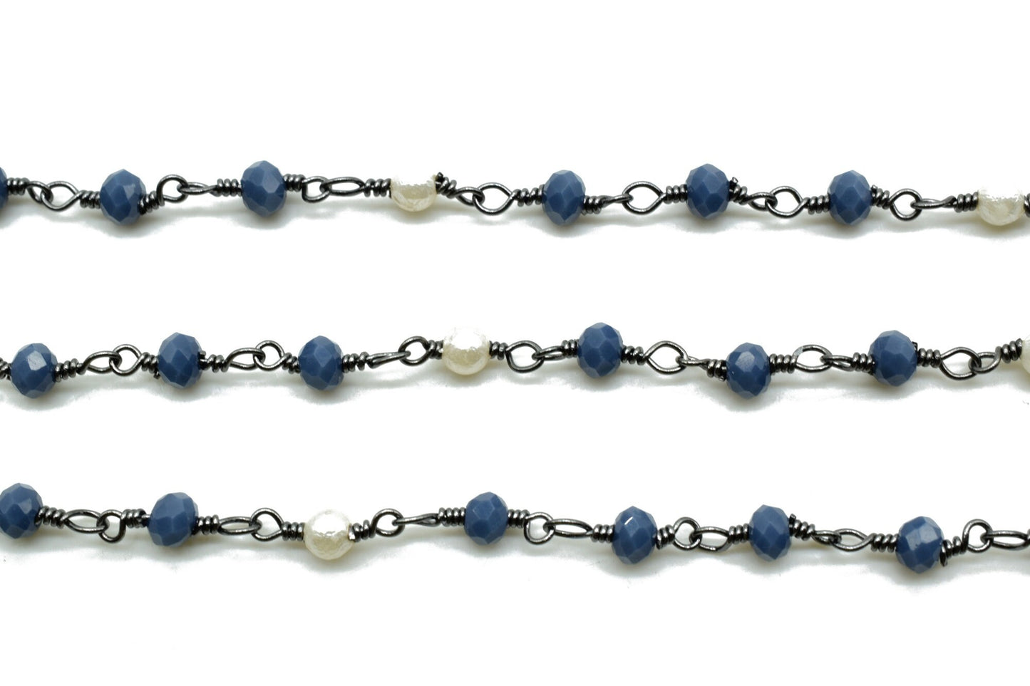 Blue chalcedony  Beaded Chain,pearl Rosary Chains,Blue Agate Gold Plating Wire Wrap Chain,Brass chain,Jewelry Making Chain,Rosary chain,roll