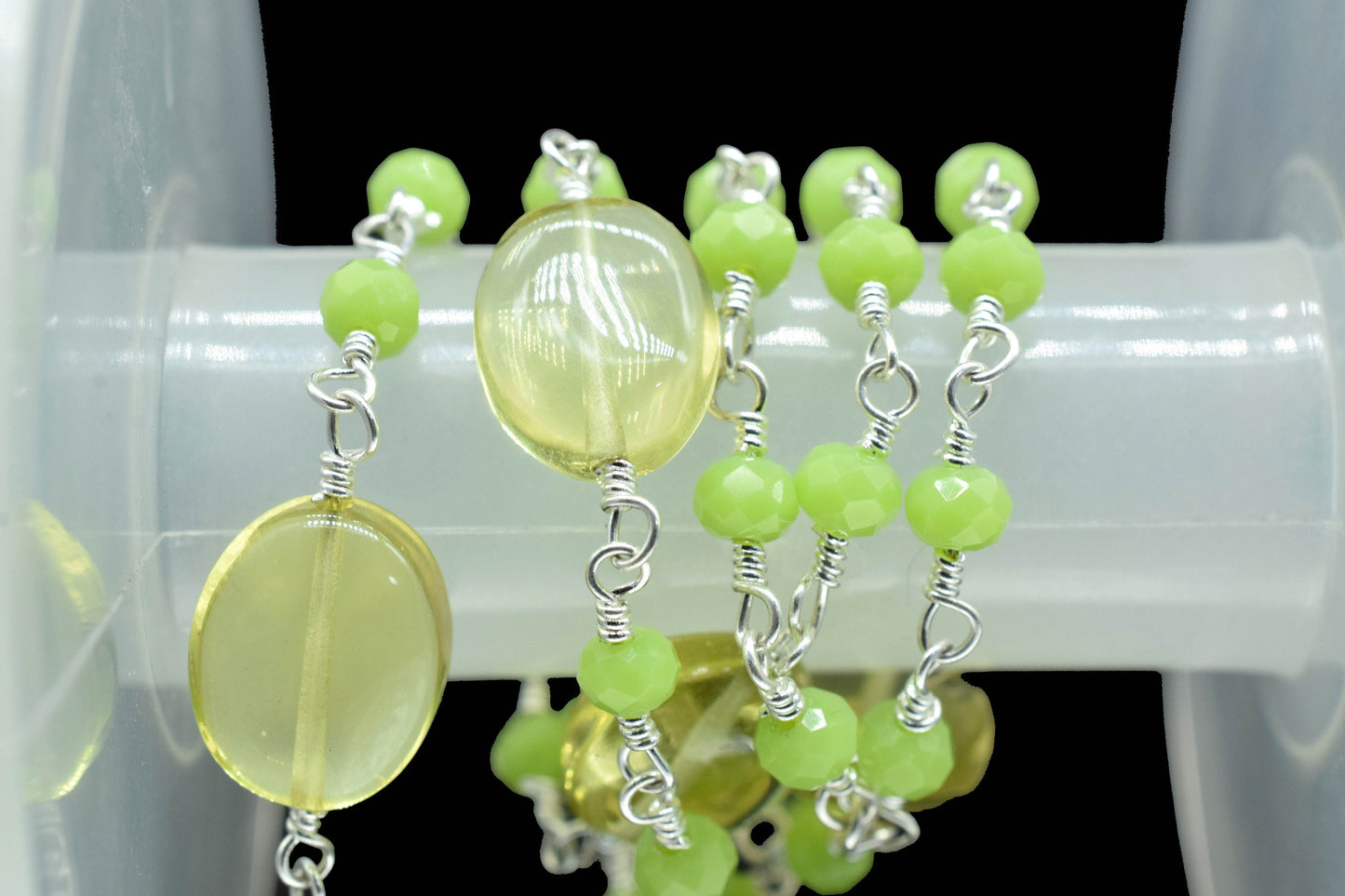 Lemon Quartz Oval Shape Rosary Chain,Chrysoprase Beaded Rosary Chain,Finding Wire Wrap Necklace Chain,Gemstone Rosary Jewelry Making Gift