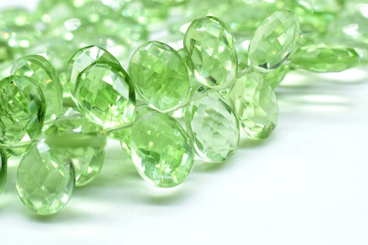 9 Inches Strand,Green Amethyst Quartz Faceted Pear Shape Briolettes,8x12mm teardrop Briolettes,Faceted Briolette Line,Jewelry making pear