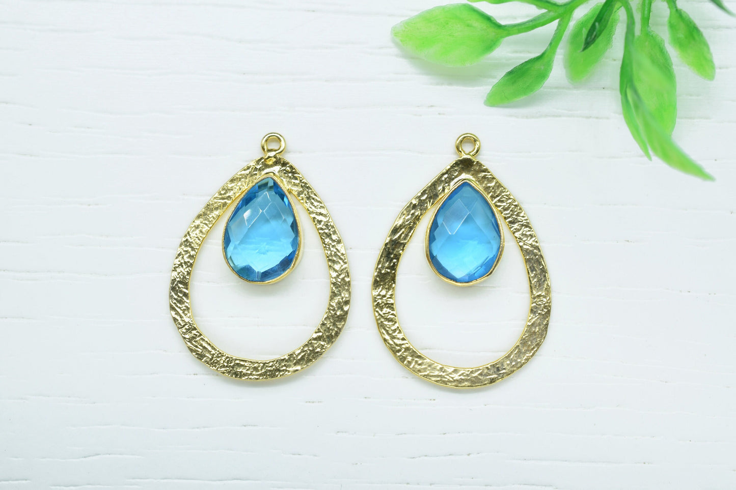 Blue Topaz Gemstone Pendant/Pear Shape Pendant/Bezel Pendant/Jewelry making Stone/Gold Plated Jewelry/Blue Topaz Connector Jewelry/Handmade