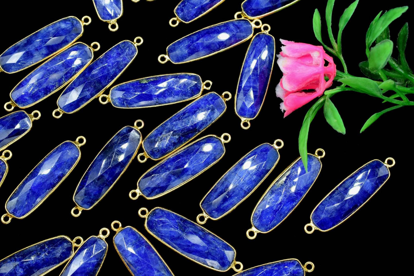 Blue sapphire 8x16mm Bezel Charm Pendant,Rectangle Shape Gold Plated bezel,Gold Vermeil Bezel, jewelry making charm,Gold-Filled bezel charm