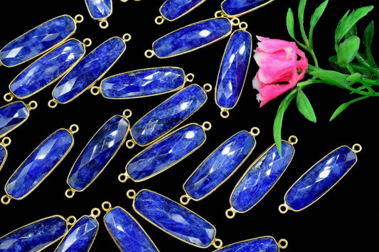 Blue sapphire 8x16mm Bezel Charm Pendant,Rectangle Shape Gold Plated bezel,Gold Vermeil Bezel, jewelry making charm,Gold-Filled bezel charm