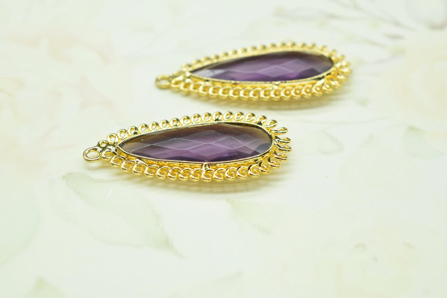 Amethyst 10x30mm Teardrop Bezel Charm,Single Bail Pendant,Handmade Jewellery Connectors,Gemstone Brass Component,Handmade Connector,Gift