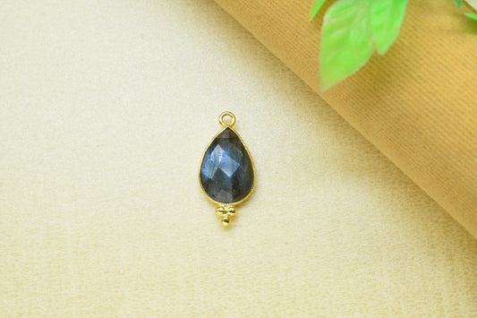 Labradorite Gemstone 10x14mm Gold Plated Bezels,Labradorite connector Jewelry Making Charms Crafts,Labradorite Pear Shape Pendant Charms