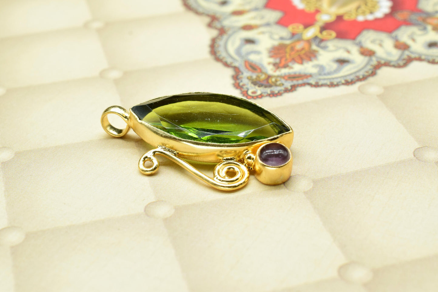 Peridot Designer Pendant Charm,Brass Pendant,Handmade Craft,Marquise Pendant Jewelry,Gemstone Pendant,Statement Pendant,August Birthstone