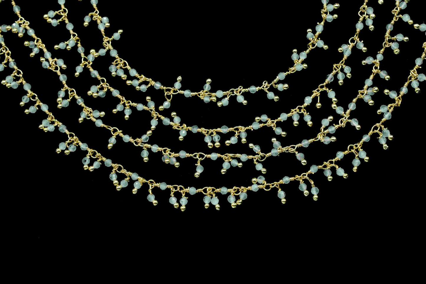 Aqua Chalcedony Cluster Rosary Chain, Aqua 2mm-2.5mm Rondelle Shape Beaded Chain, Cluster Rosary Chains, Dangling Flower Chain, Rosary Chain