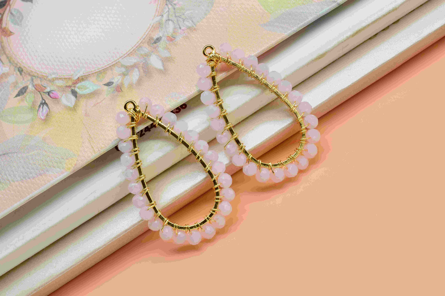 Pink Chalcedony Beaded Earring,Gemstone Components,Handmade Earring,Dangle Earring Components,Findings Earring Components- Connector Jewelry