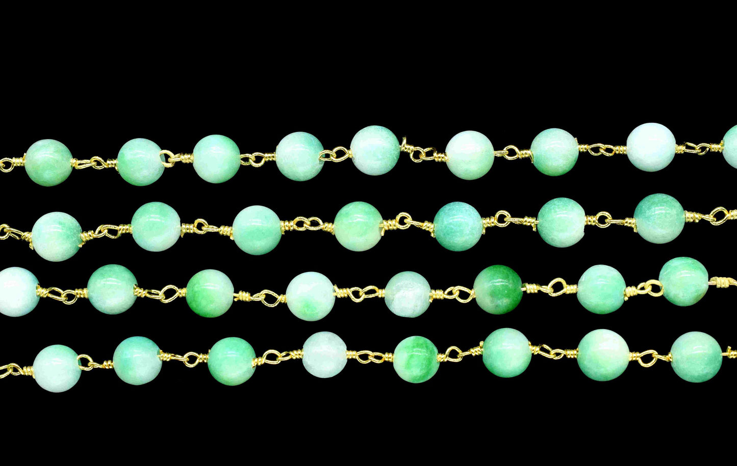 Natural Chrysoprase Gemstone 6mm Smooth Bead Chain,Chrysoprase Beaded Rosary Chain Jewelry,Chrysoprase Wire Wrapped Gold Plating rosary,gift