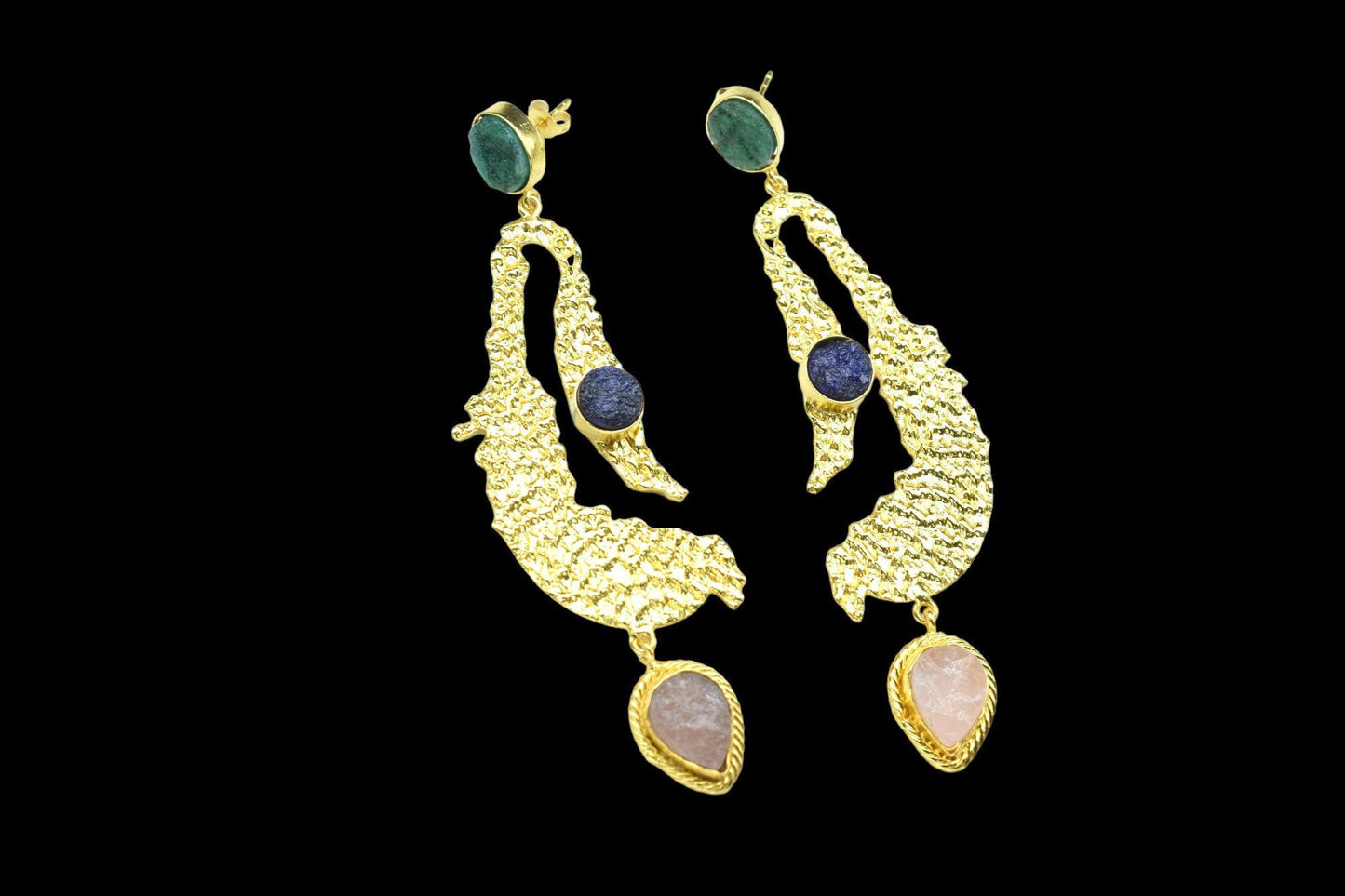 Emerald Roung Stone Earring/Handmade Earring/Bridal jewlry/Gold Plated Jewelry/Sapphire Roung Earring/Gold Plated Textured Earrings Jewelry