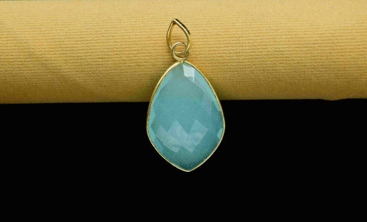 Aqua Quartz 20x30mm Bezel Necklaces,Kite shape pendant,single Bail connector,Gemstone Bezel Charm,Handmade bezel Pendant,Aqua Quartz jewelry