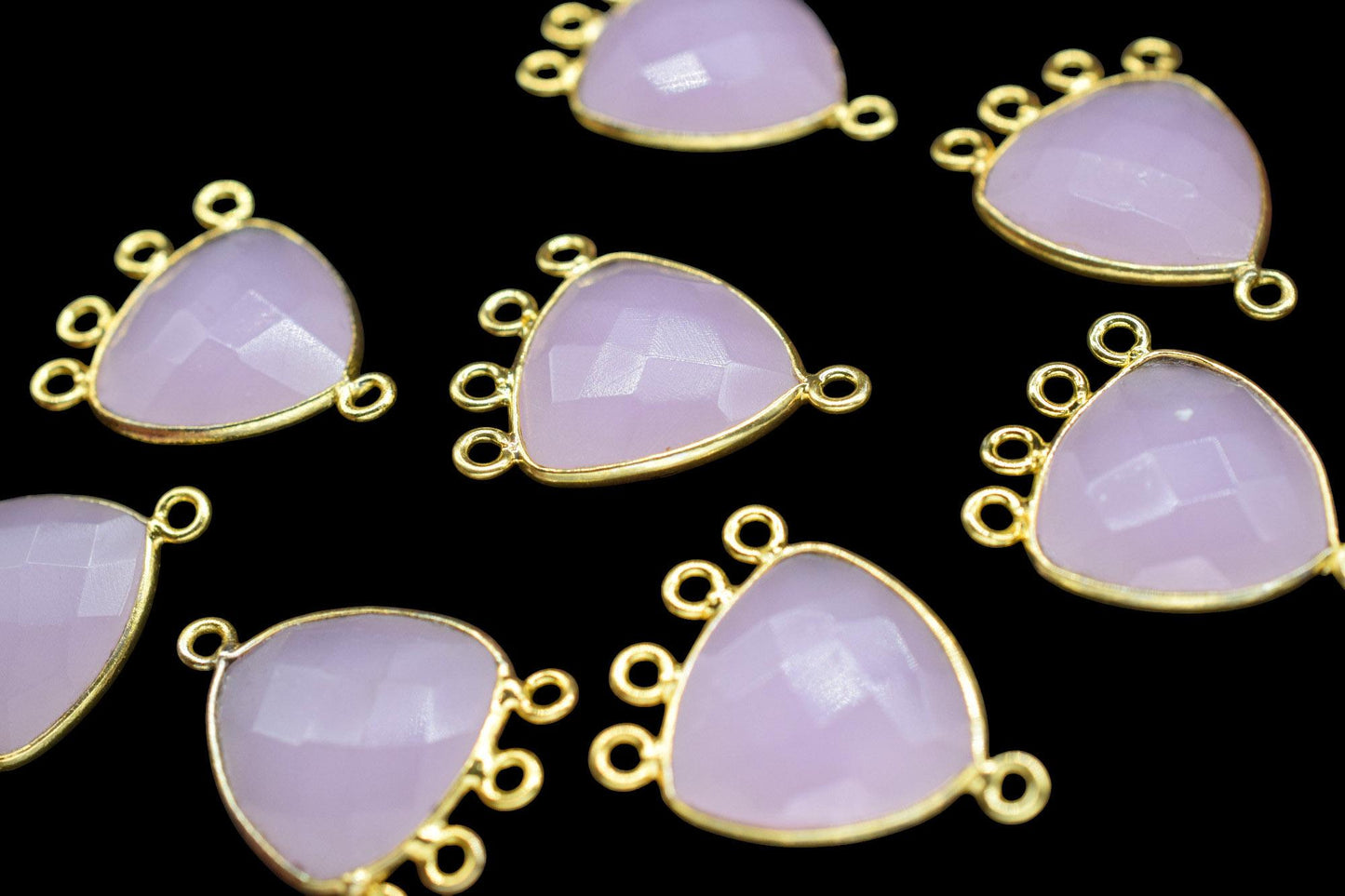 Rose Quartz 15mm Triangle Bezel Connector/Gold Plated Jewelry/Women Jewelry/Connector Jewelry/Handmade Connector/Connector Jewelry/Gift