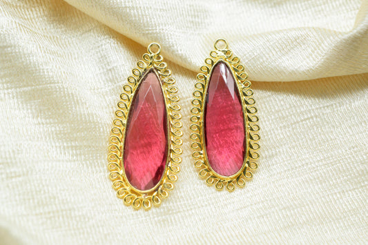 Pink Tourmaline 10x30mm Teardrop Bezel Charm,Single Bail Pendant,Handmade Jewellery Connectors,Gemstone Brass Component,Handmade Connector
